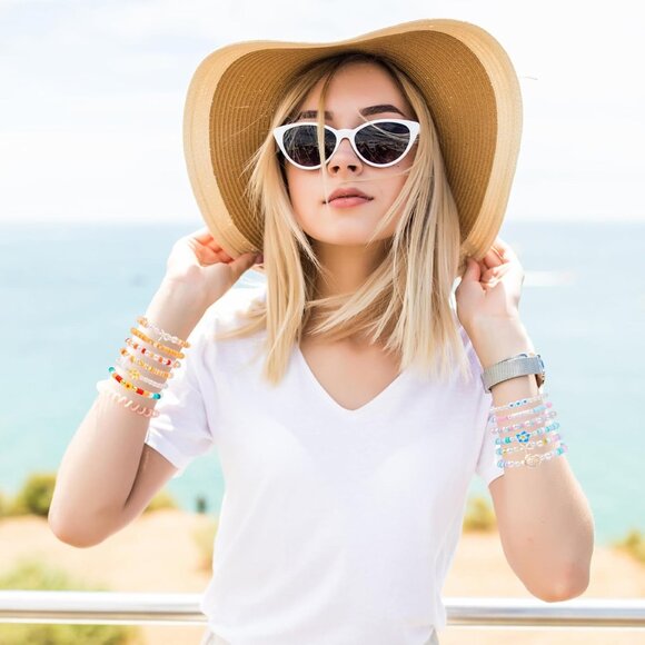 Charming 6PCS Stretchable Clay Bead Bracelets for Women - Preppy Evil Eye Set - Picture 6 of 7